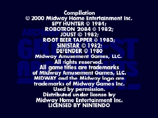 Midways Greatest Arcade Hits - Volume 1 / n64 Title Image